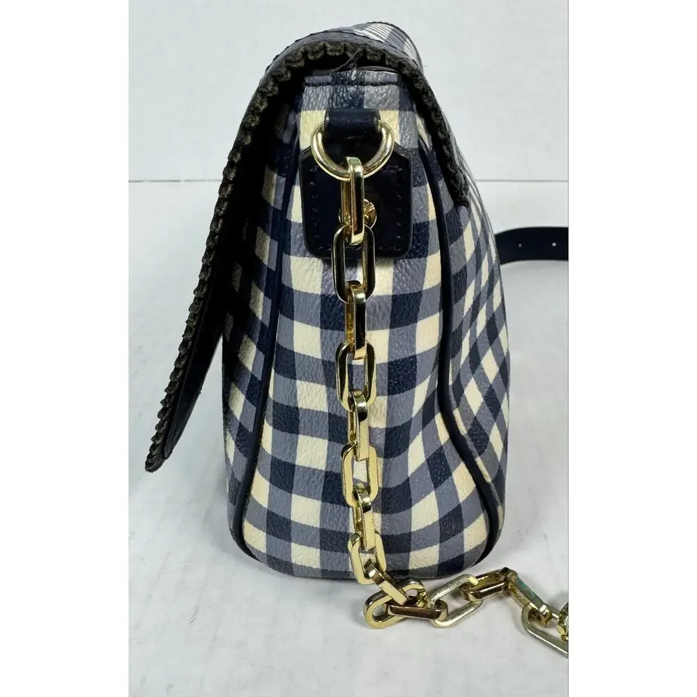 Tory Burch Navy White Gingham Chain Shoulder Crossbody Bag